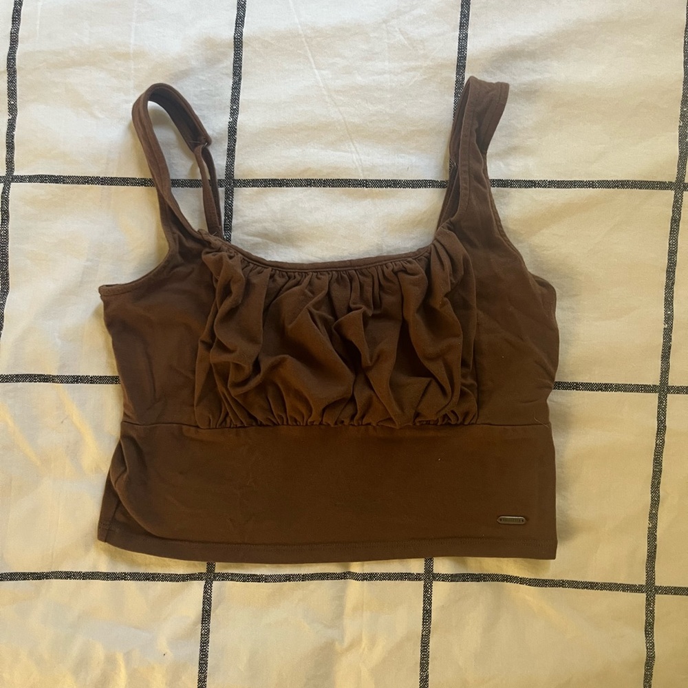 hollister cropped tank top brown ruched in front